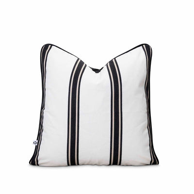 White pillow with black and khaki stripes by Giava Interiors made in South Africa 
