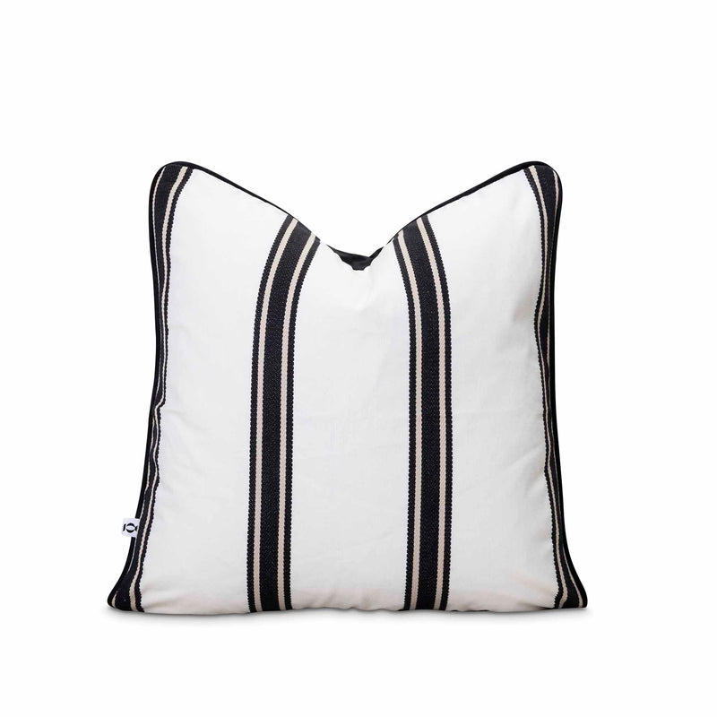 White pillow with black and khaki stripes by Giava Interiors made in South Africa 