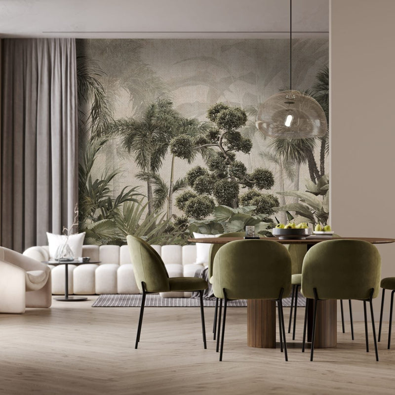 Whispering Palms Wall Mural installed in a dining room by Giava Interiors in South Africa