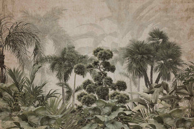 Landscape view of the Whispering Palms Wall Mural. Soft layered palm greenery by Giava Interiors, South Africa.