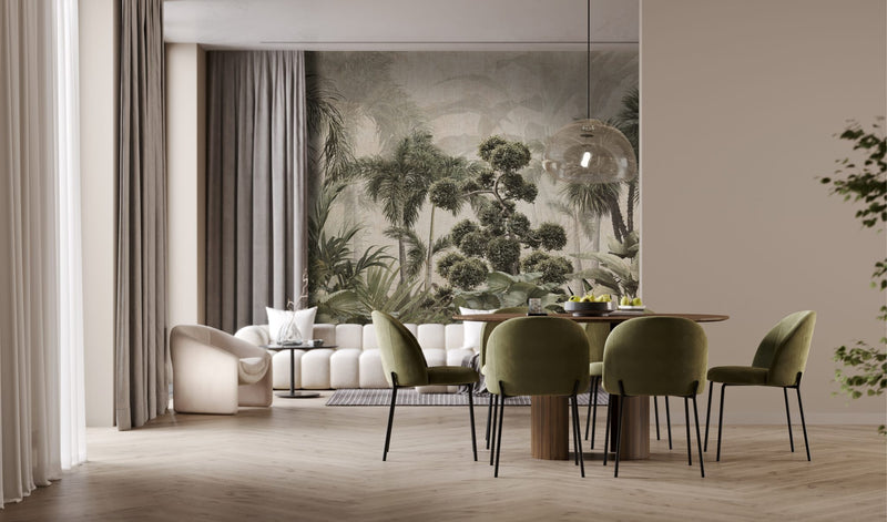 Whispering Palms Wall Mural installed in a dining room by Giava Interiors in South Africa